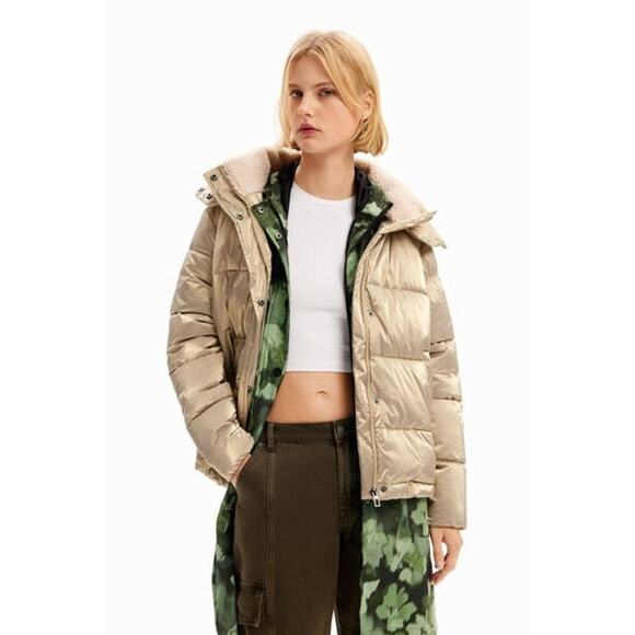 Desigual Padded Komoderi Qualitied Puffer Jacket Khaki Size 44 /US 10 NWT - Picture 1 of 13